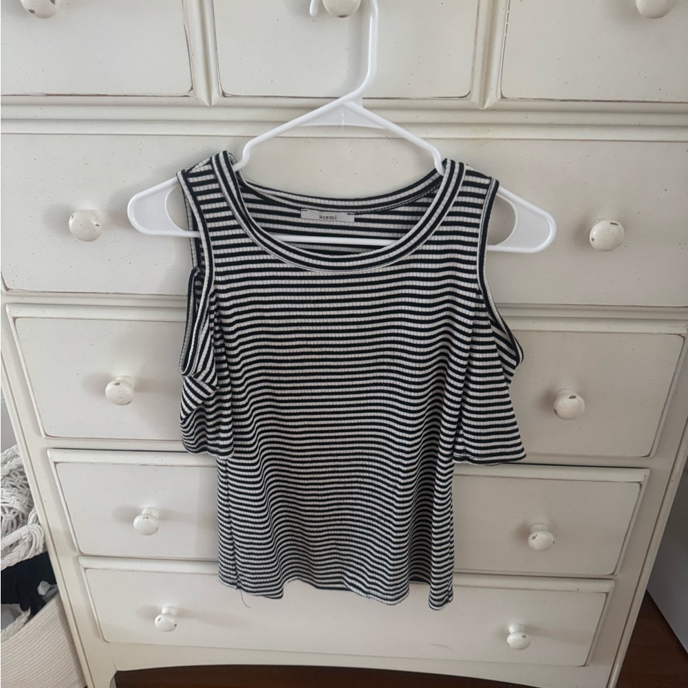 Acemi Black and White Striped Sleeveless Tank Top